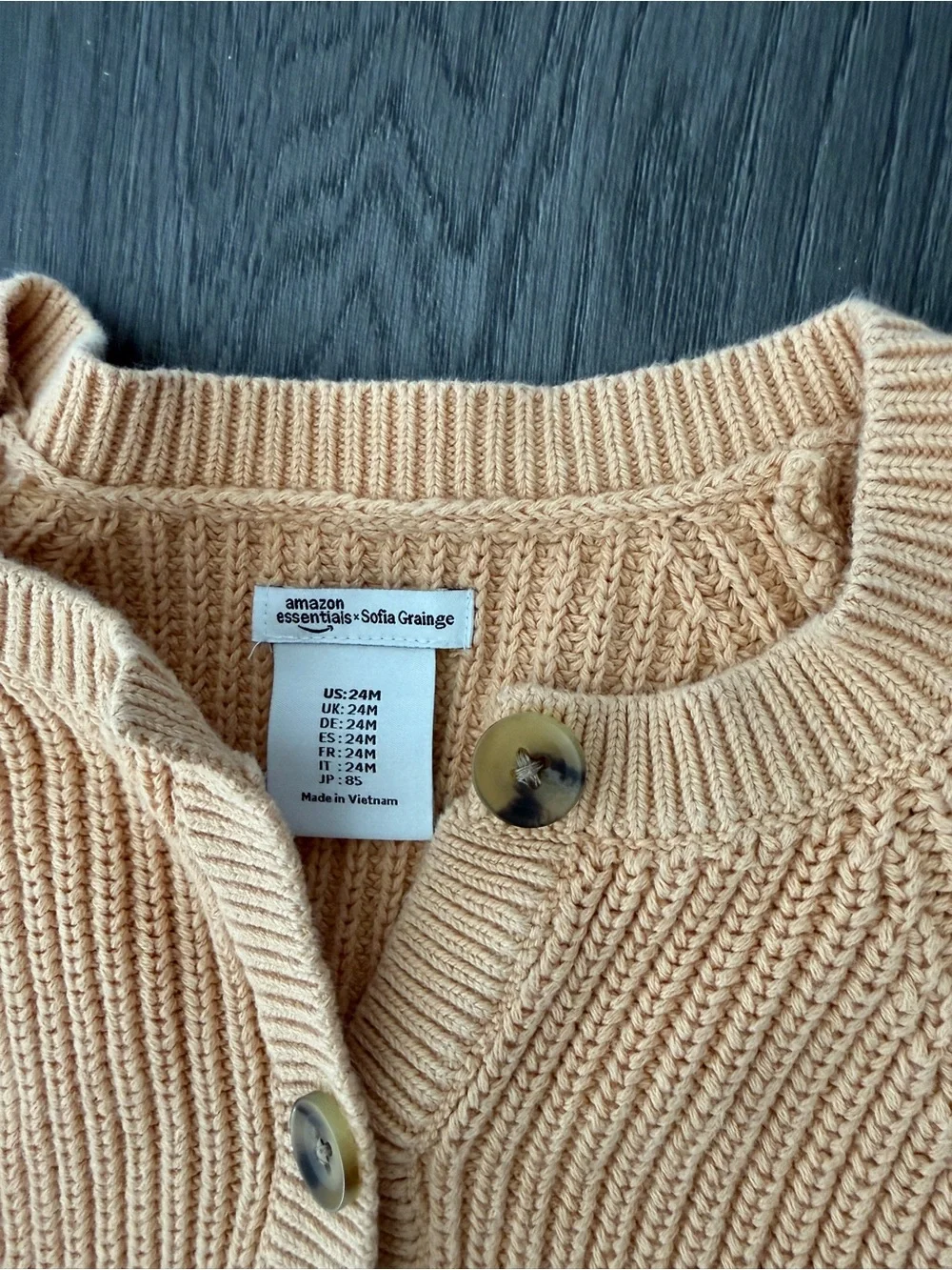 Sofia Grainge tan ribbed knit baby romper in size 24M